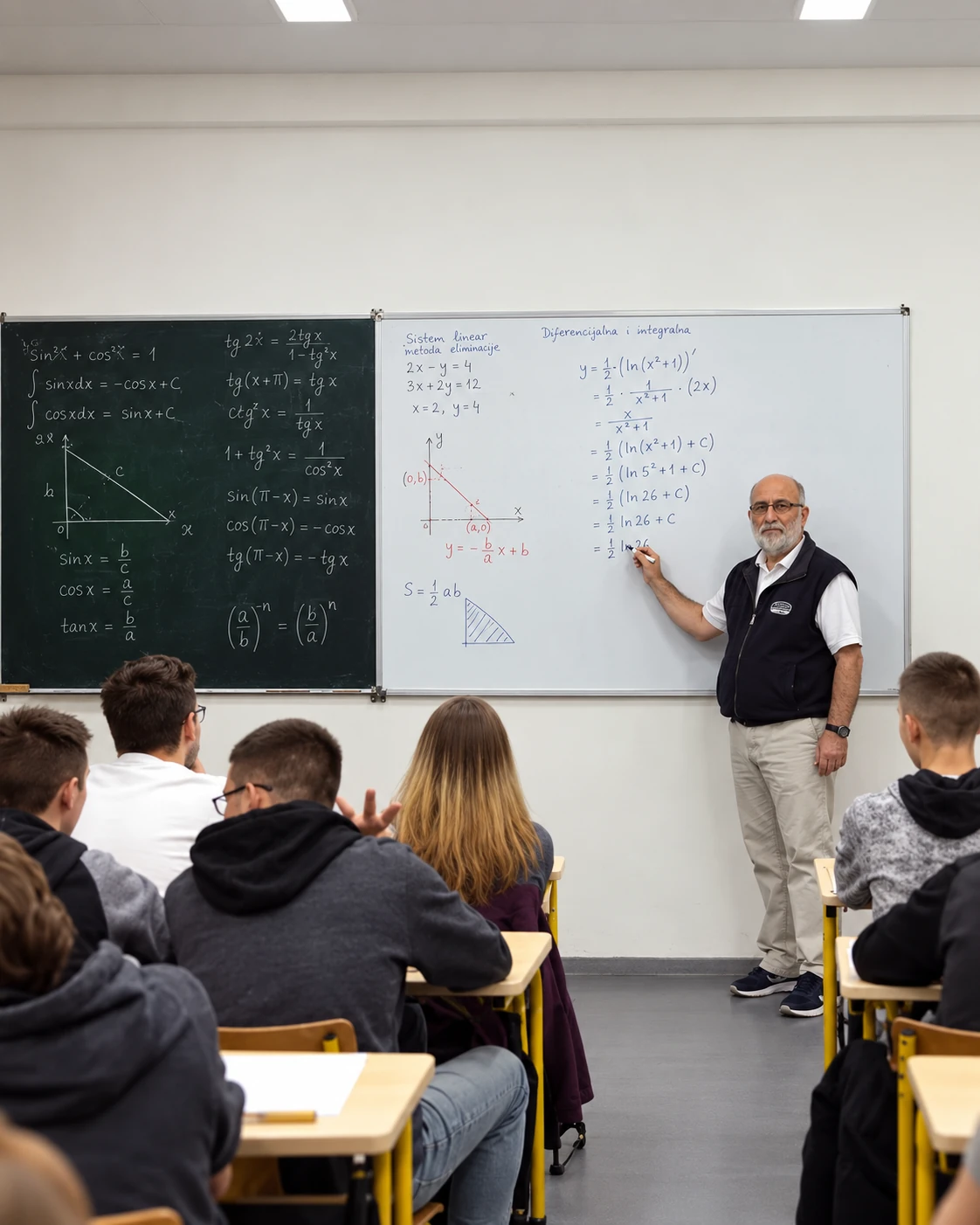 Profesor matematike u učionici sa učenicima